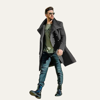 Classic Double Breasted Mens Wool Trench Coat