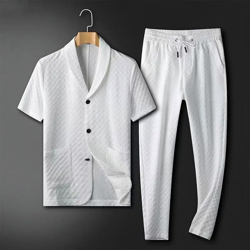 Casual Short Sleeve Mens Suit Relaxed Fit