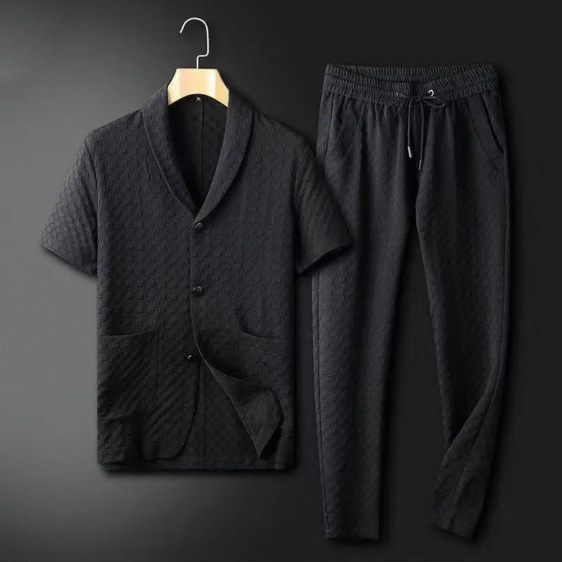 Casual Short Sleeve Mens Suit Relaxed Fit