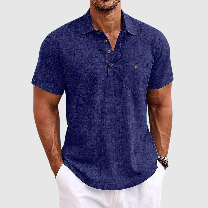Relaxed Fit Men's Linen Short Sleeve Polo Shirt