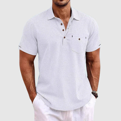 Relaxed Fit Men's Linen Short Sleeve Polo Shirt