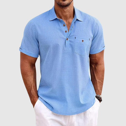 Relaxed Fit Men's Linen Short Sleeve Polo Shirt - Nocini