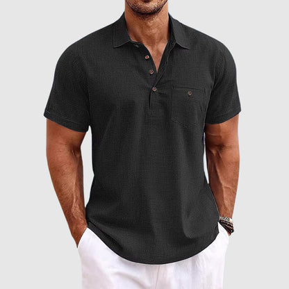 Relaxed Fit Men's Linen Short Sleeve Polo Shirt