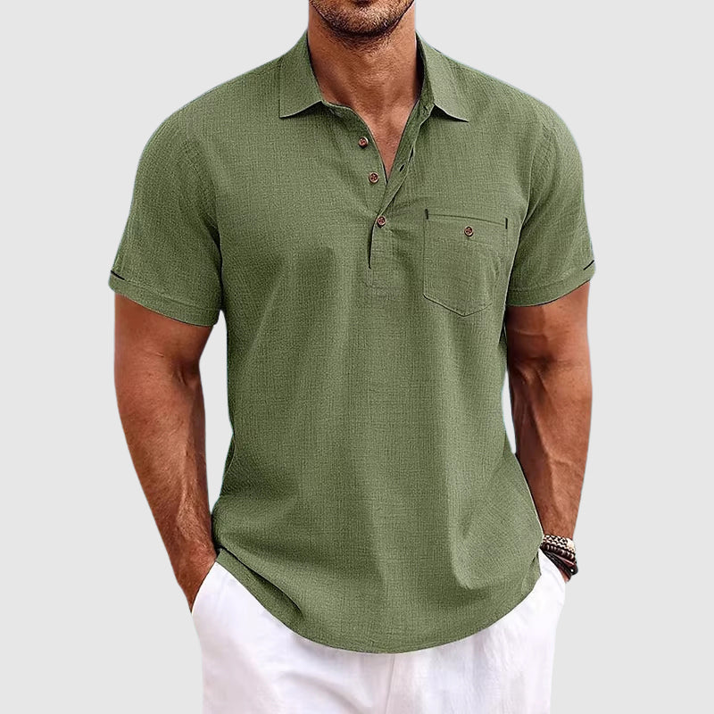 Relaxed Fit Men's Linen Short Sleeve Polo Shirt