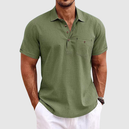 Relaxed Fit Men's Linen Short Sleeve Polo Shirt