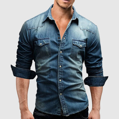 Fitted Dark Blue Jeans Shirt