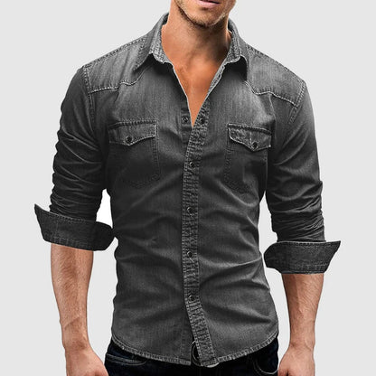 Fitted Dark Blue Jeans Shirt