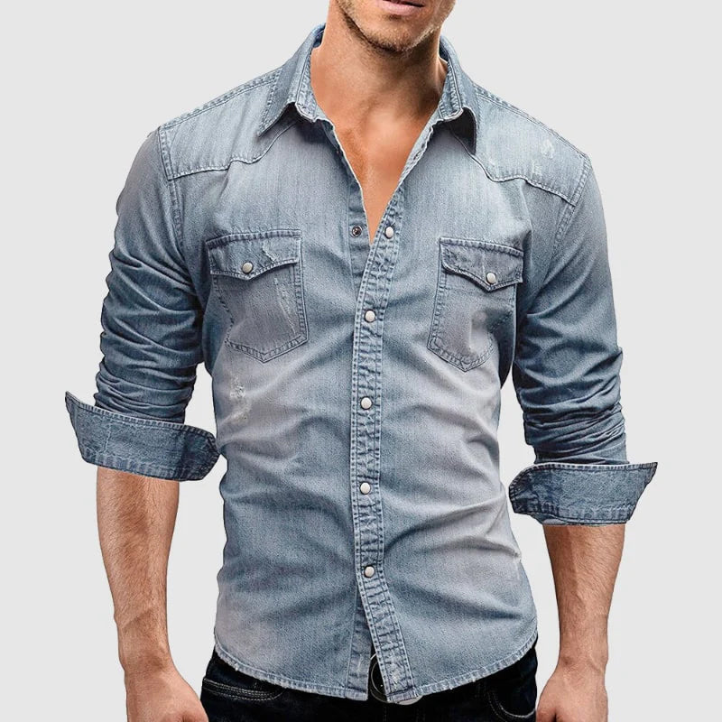 Fitted Dark Blue Jeans Shirt - Nocini