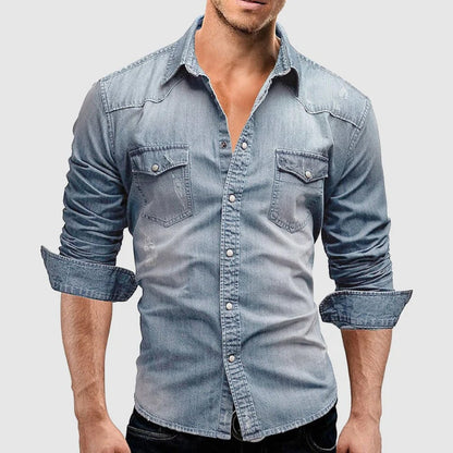 Fitted Dark Blue Jeans Shirt - Nocini