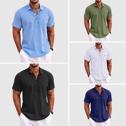 Relaxed Fit Men's Linen Short Sleeve Polo Shirt