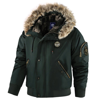 Warm Padded Bomber Jacket with Fur Trim
