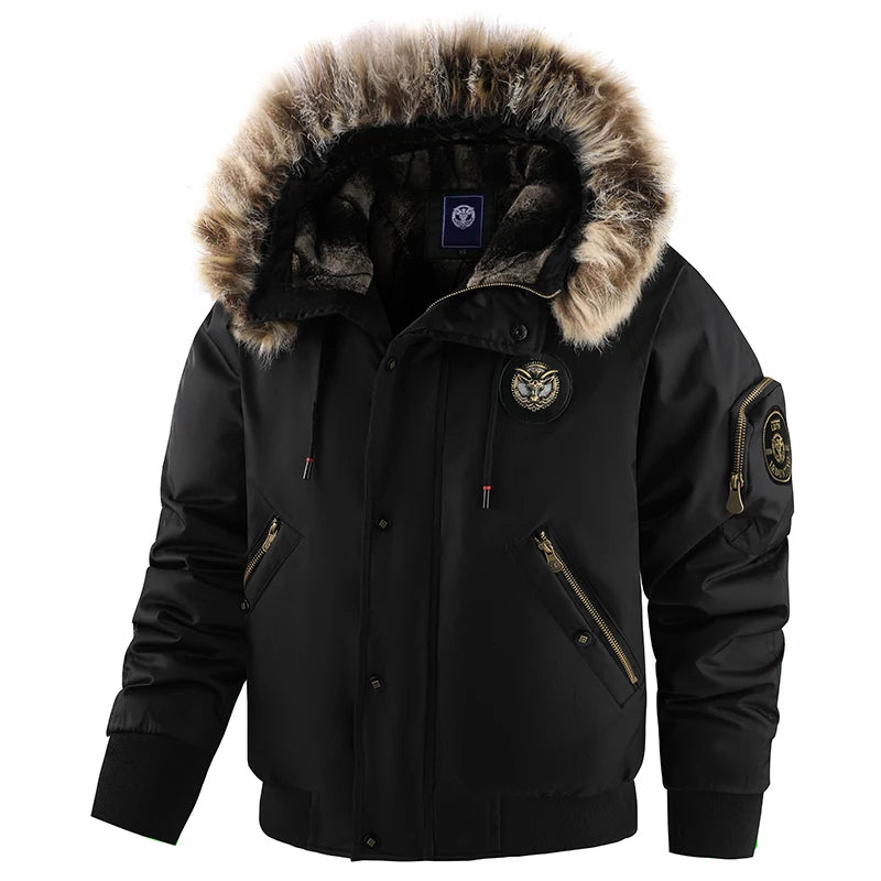 Warm Padded Bomber Jacket with Fur Trim - Nocini