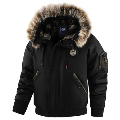 Warm Padded Bomber Jacket with Fur Trim - Nocini