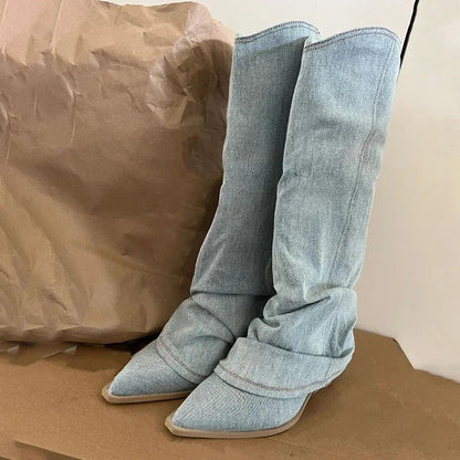 Trendy High Waist Denim Boots for Women