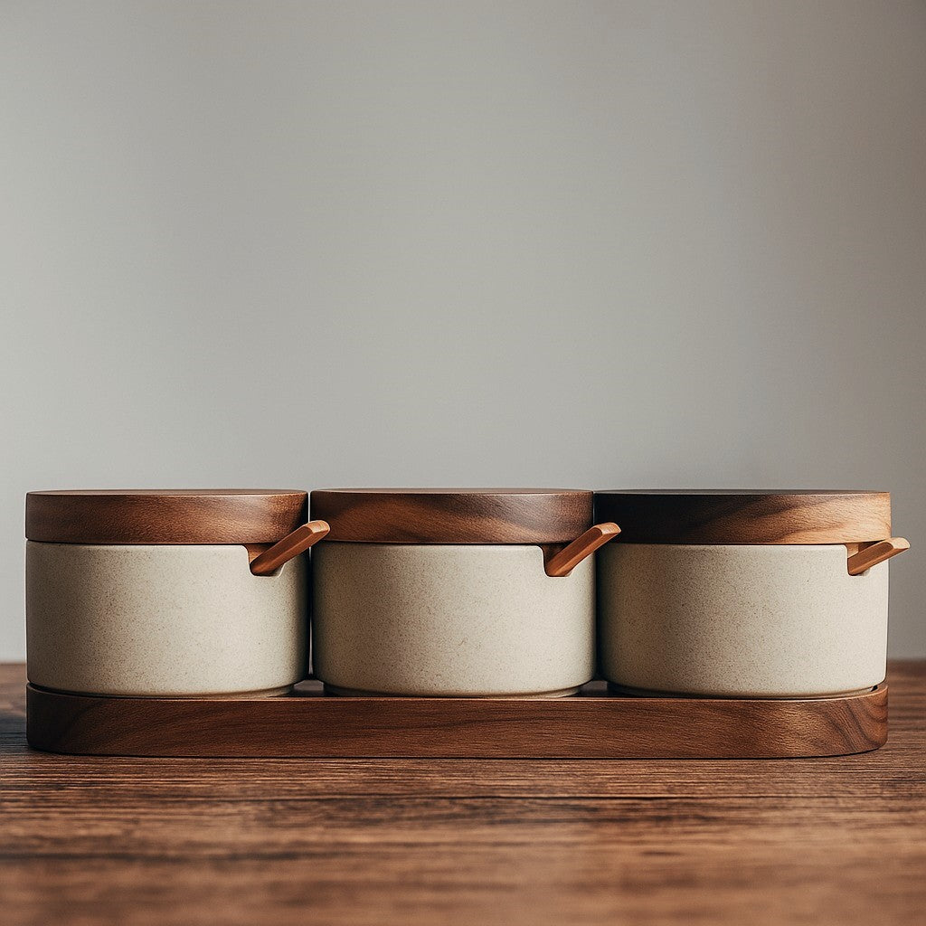 Minimalist Speckled Ceramic Jar Set With Cork Stoppers