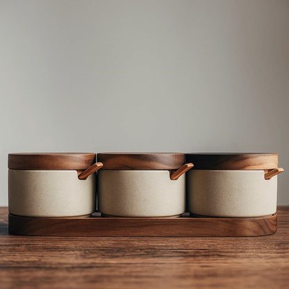 Minimalist Speckled Ceramic Jar Set With Cork Stoppers