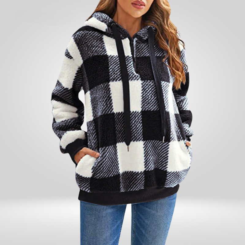Cozy Women's Checkered Hooded Sweatshirt