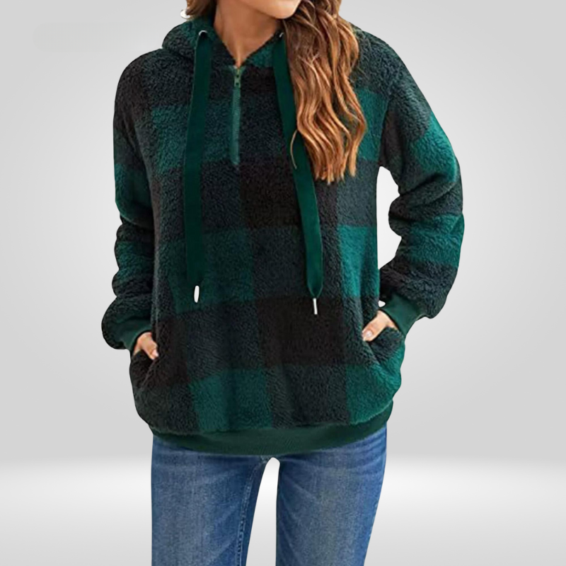 Cozy Women's Checkered Hooded Sweatshirt