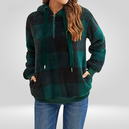 Cozy Women's Checkered Hooded Sweatshirt