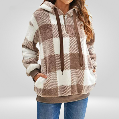 Cozy Women's Checkered Hooded Sweatshirt