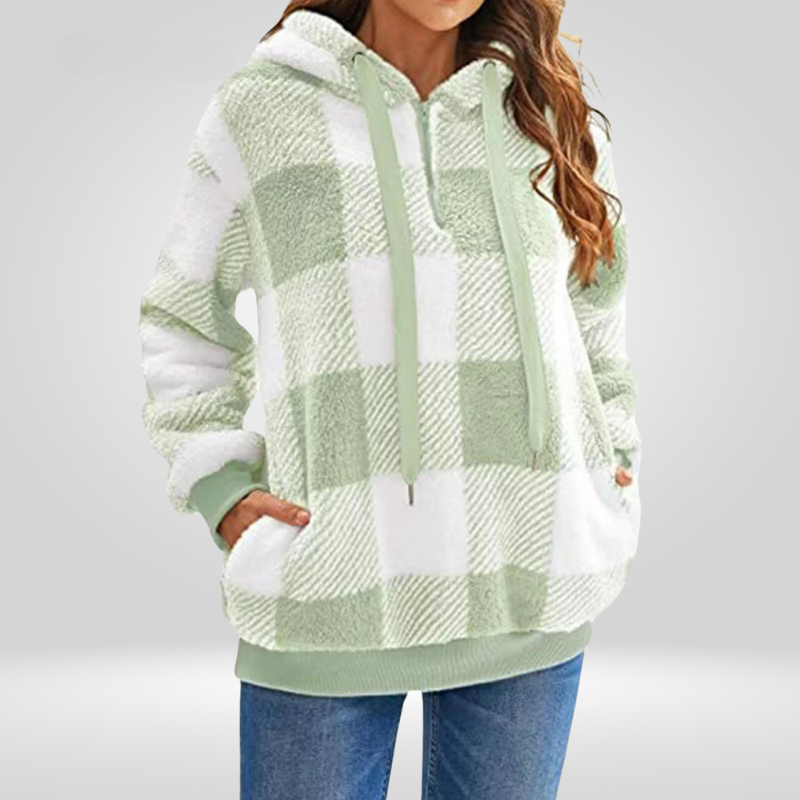 Cozy Women's Checkered Hooded Sweatshirt