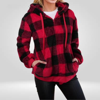 Cozy Women's Checkered Hooded Sweatshirt