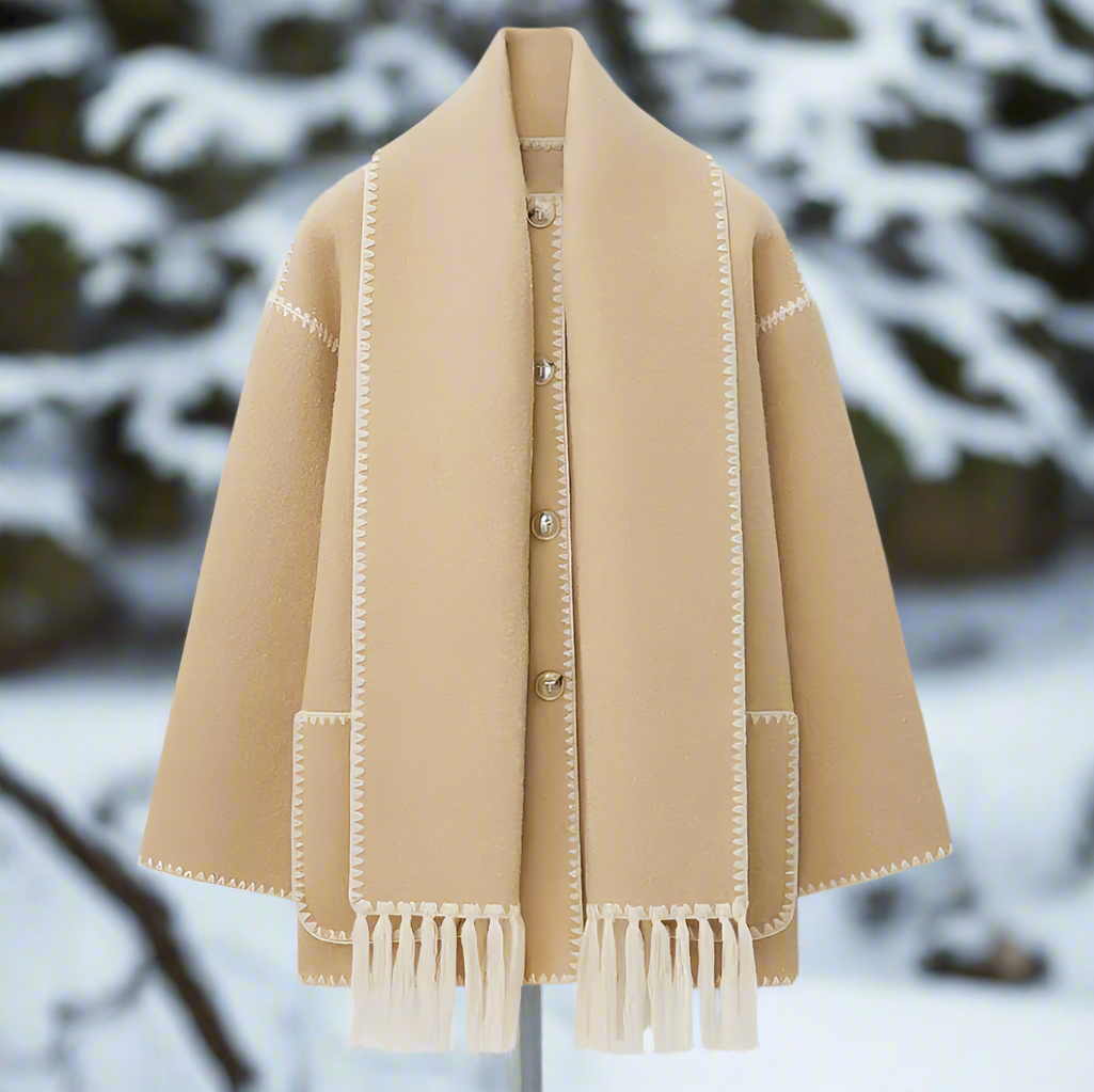 Warm Women's Oversized Wool Coat with Scarf