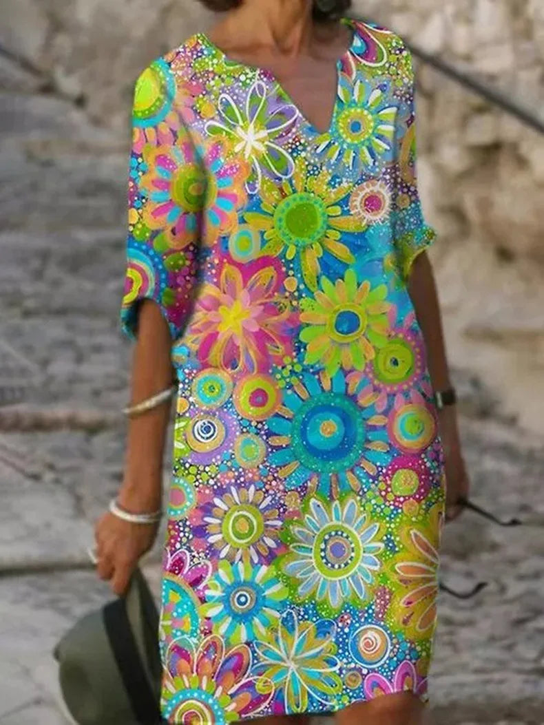 Pretty Flower V-Neck Dress - Olytrend