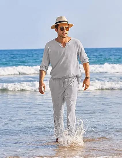 Men's Cotton Summer Suit Shirt and Pants Set