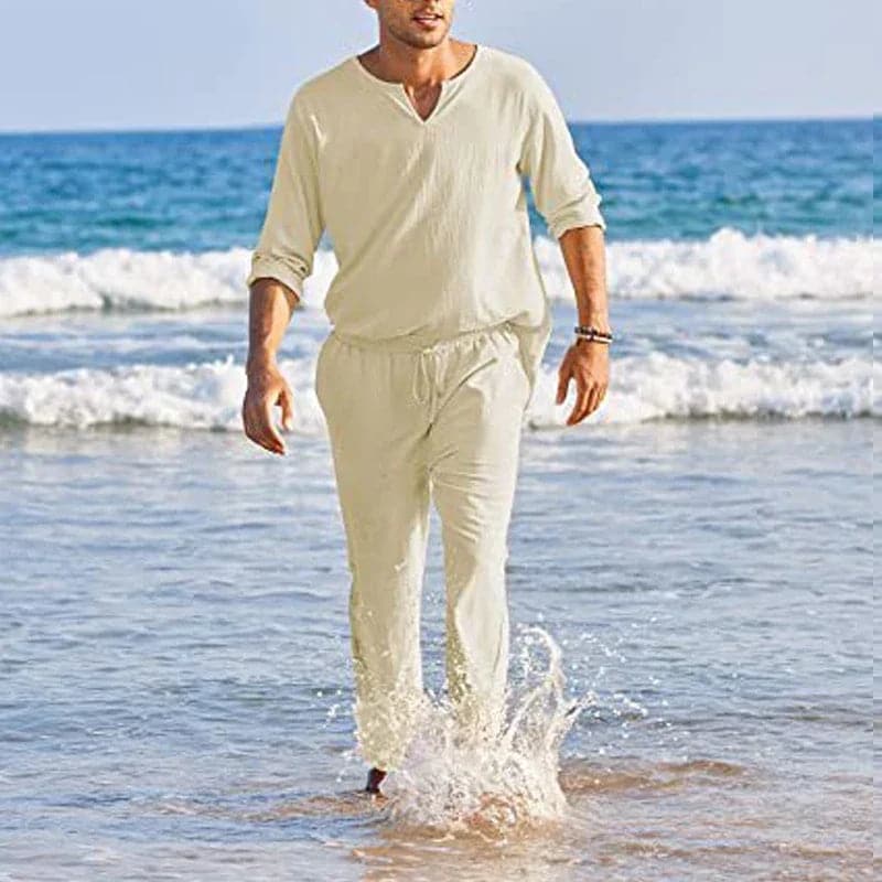 Men's Cotton Summer Suit Shirt and Pants Set