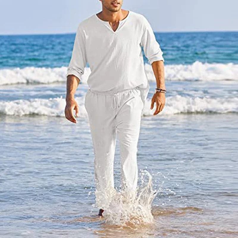 Men's Cotton Summer Suit Shirt and Pants Set