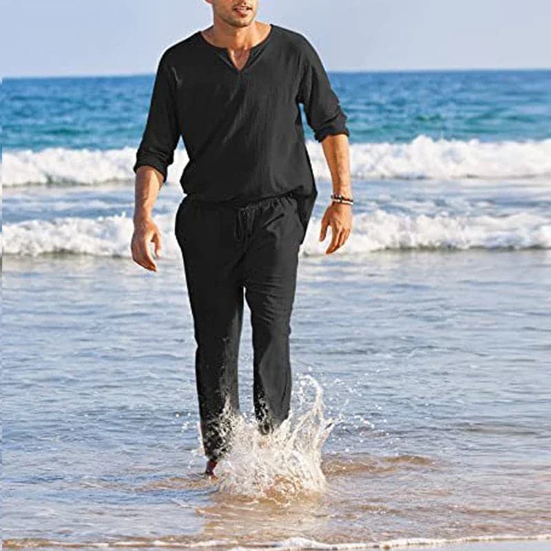 Men's Cotton Summer Suit Shirt and Pants Set