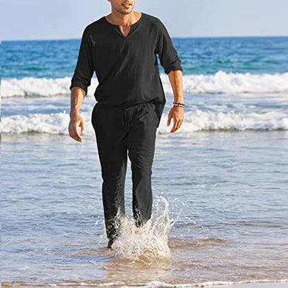 Men's Cotton Summer Suit Shirt and Pants Set