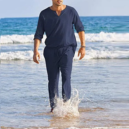 Men's Cotton Summer Suit Shirt and Pants Set