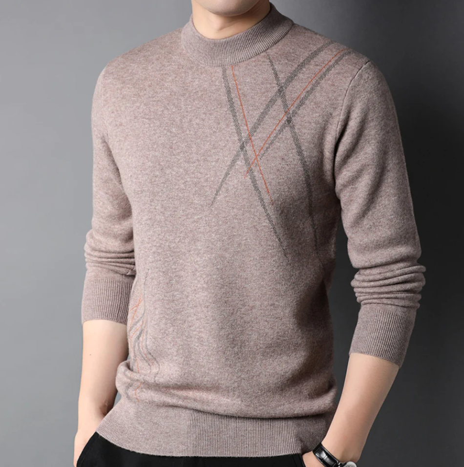 Classic Fit Men's Wool Sweater with Ribbed Trim