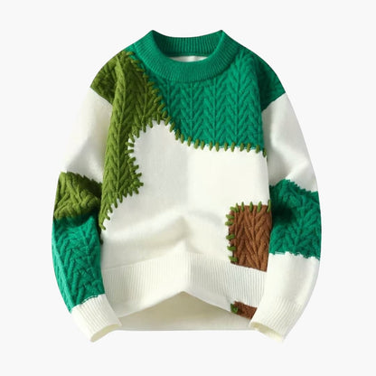 Comfortable Colorblock Knit Crew Neck Sweater