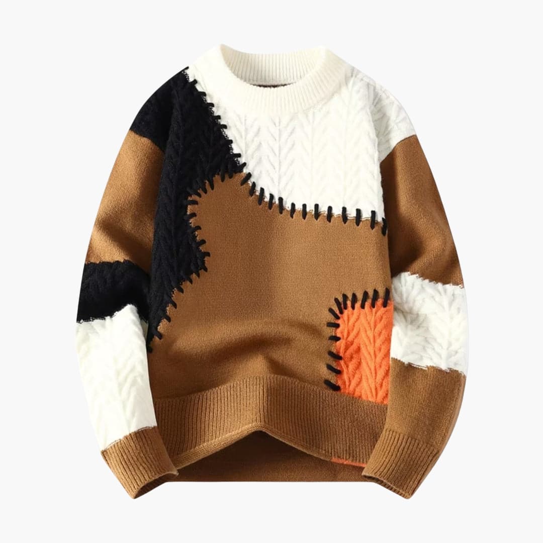 Comfortable Colorblock Knit Crew Neck Sweater