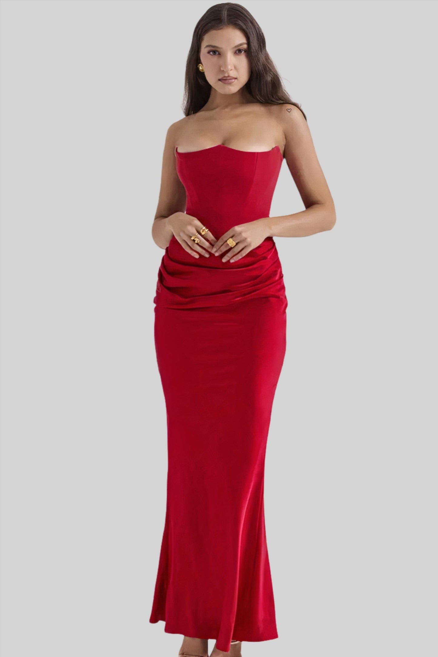 Ladies Elegant Strapless Maxi Evening Gown