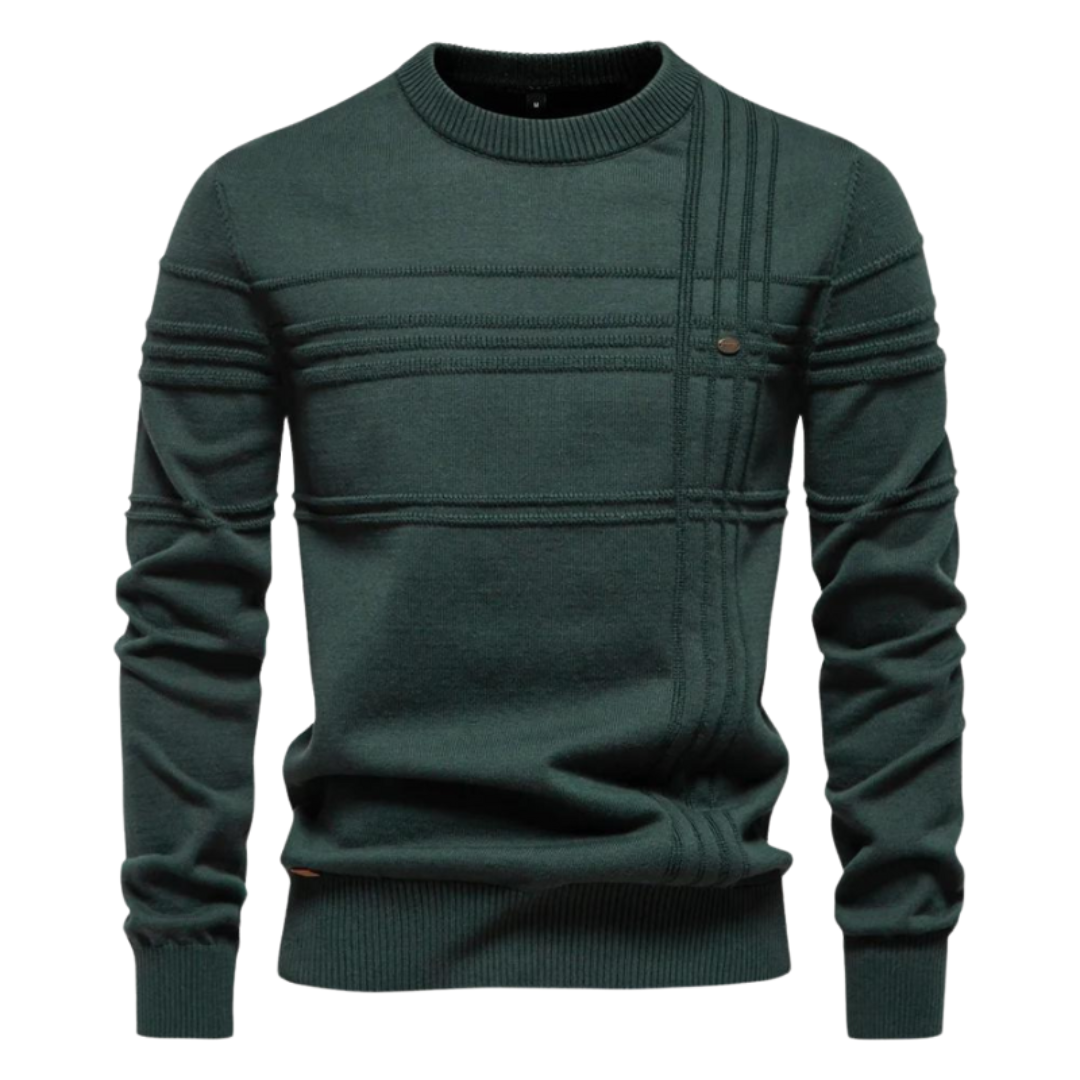 Timeless Herringbone Pattern Crew Sweater