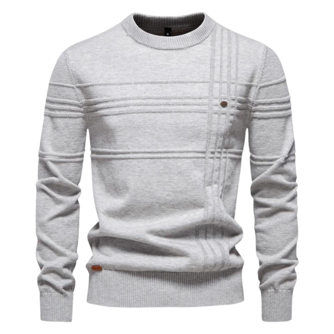 Timeless Herringbone Pattern Crew Sweater - Olytrend