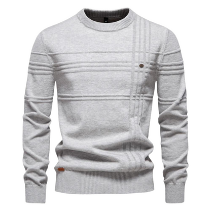 Timeless Herringbone Pattern Crew Sweater - Olytrend