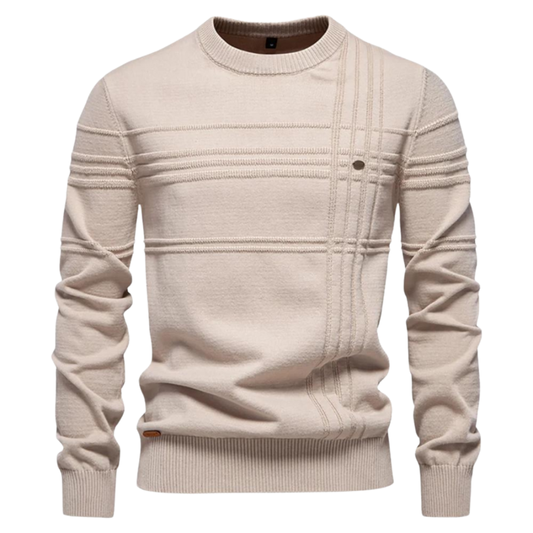 Timeless Herringbone Pattern Crew Sweater