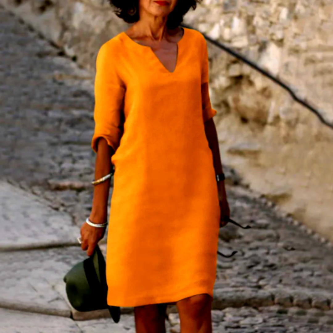 Relaxed Fit V-Neck Short Sleeve Dress for Women