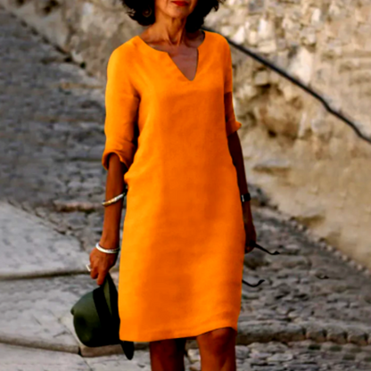 Relaxed Fit V-Neck Short Sleeve Dress for Women