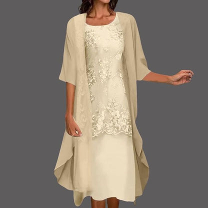 Elegant Floral Midi Dress and Cardigan Combo - Nocini