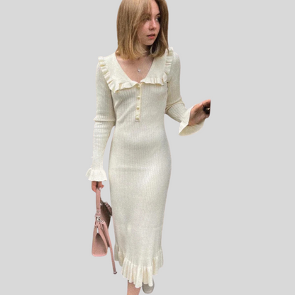 Elegant Long Sleeve Ruffle Maxi Dress