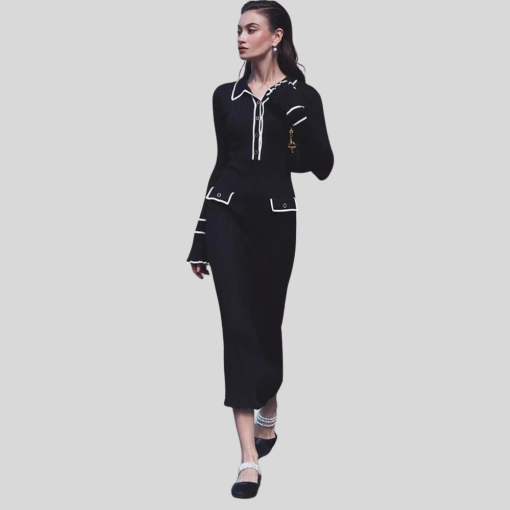 Elegant Long Sleeve Ruffle Maxi Dress