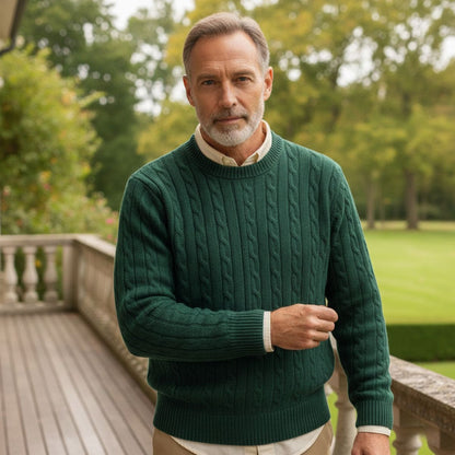 Soft Green Mens Merino Wool Crew Neck Sweater