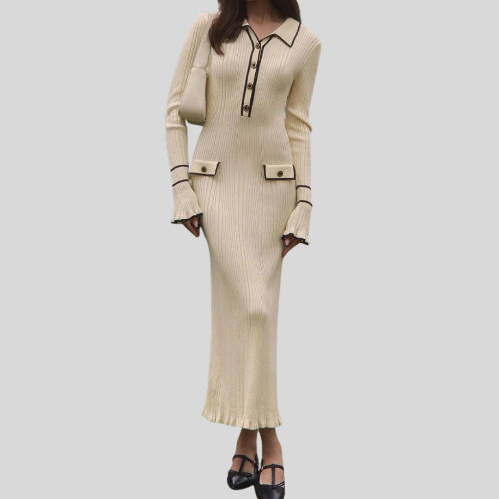 Elegant Long Sleeve Ruffle Maxi Dress