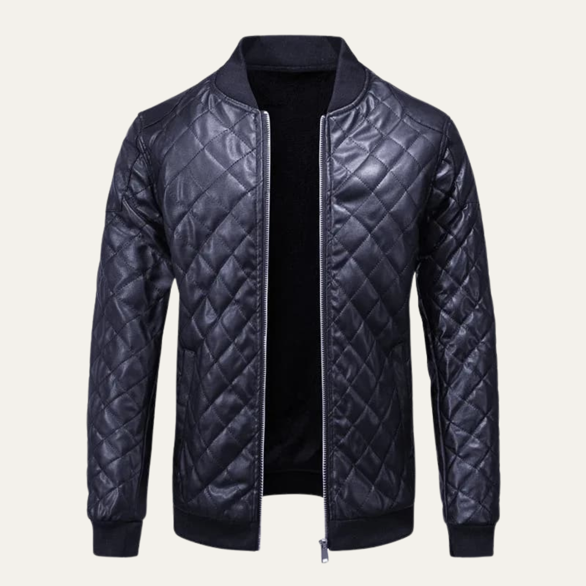 Warm Quilted Leather Men's Bomber Jacket